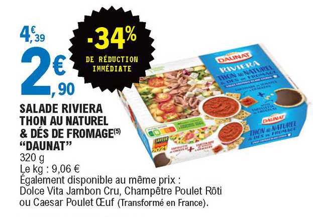 Salade Riviera Thon Au Naturel & Dés De Fromage "daunat"