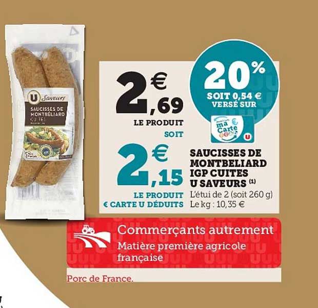 Saucisses De Montbéliard Igp Cuites U Saveurs