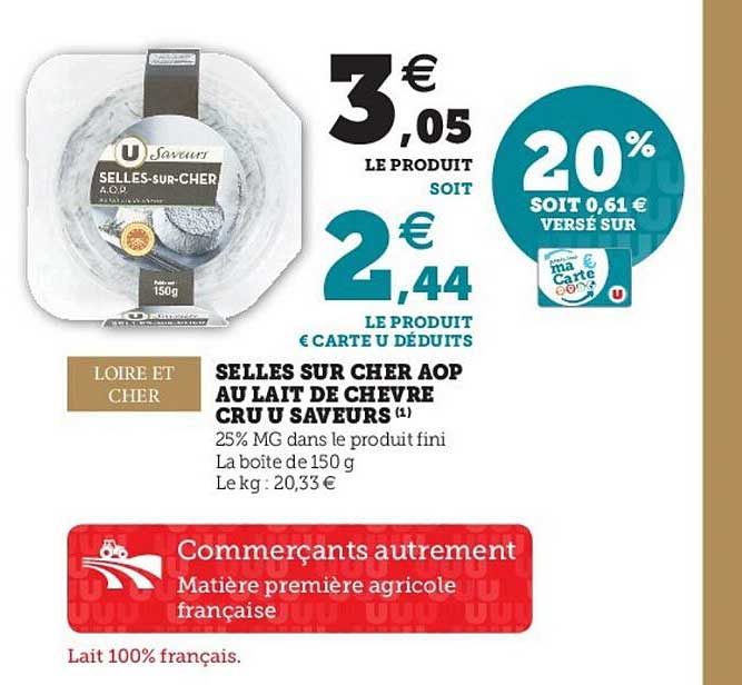 selles sur cher aop au lait de chèvre cru u saveurs