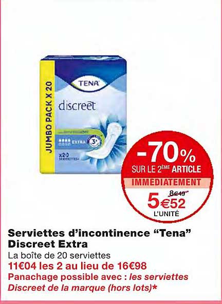 serviettes d'incontinence "tena" discreet extra