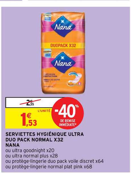 serviettes hygiénique ultra duo pack normal x32 nana