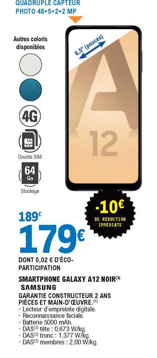 smartphone galaxy a12 noir samsung