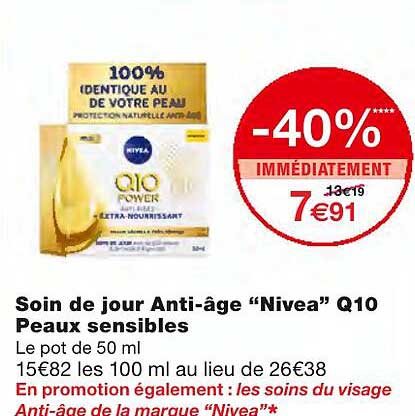 soin de jour anti-âge "nivea" q10 peaux sensibles