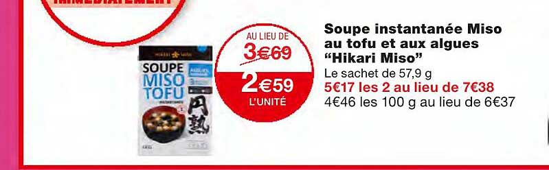 soupe instantanée miso au tofu et aux algues "hikari miso"