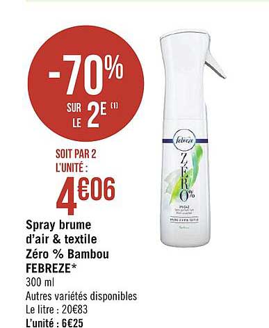 spray brume d'air & textile zéro % bambou febreze