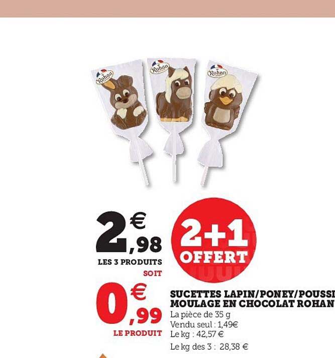 sucettes lapin - poney - poussin moulage en chocolat rohan