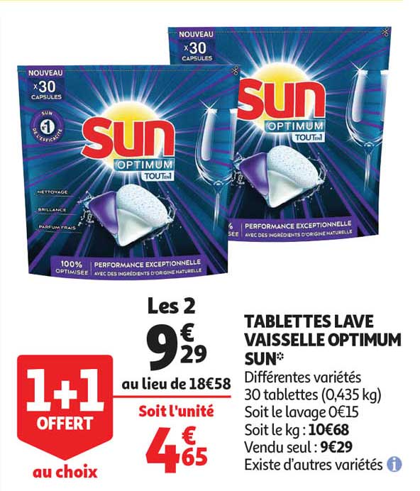 tablettes lave vaisselle optimum sun