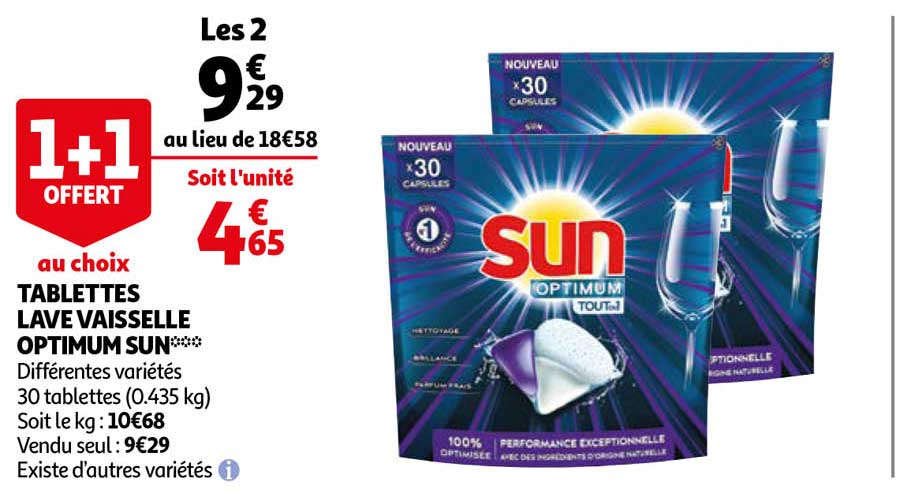 tablettes lave vaisselle optimum sun