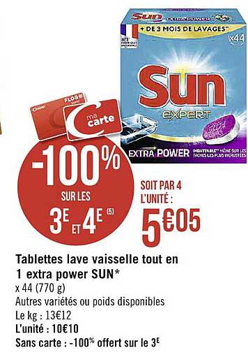 tablettes lave vaisselle tout en 1 extra power sun