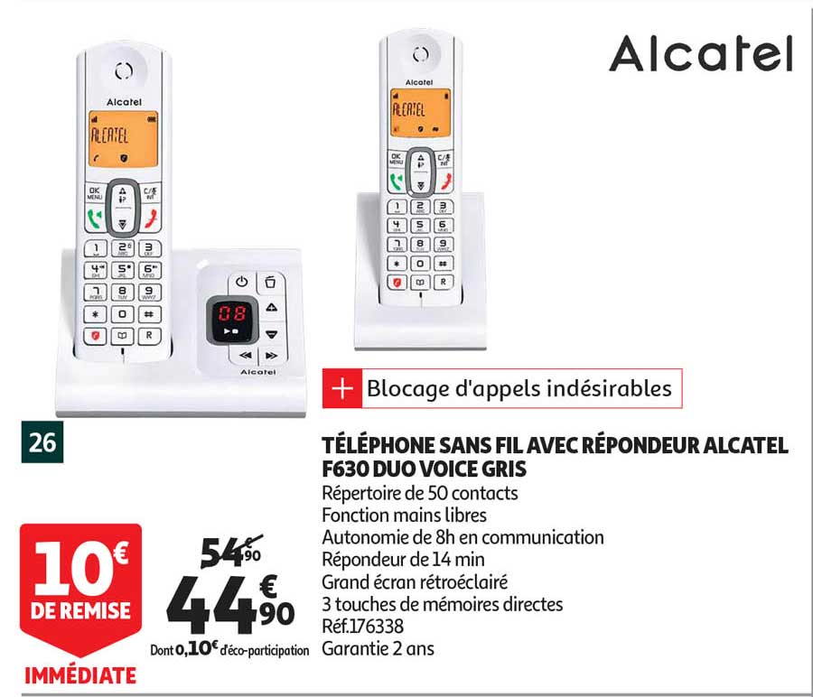 téléphone sans fil avec répondeur alcatel f630 duo voice gris