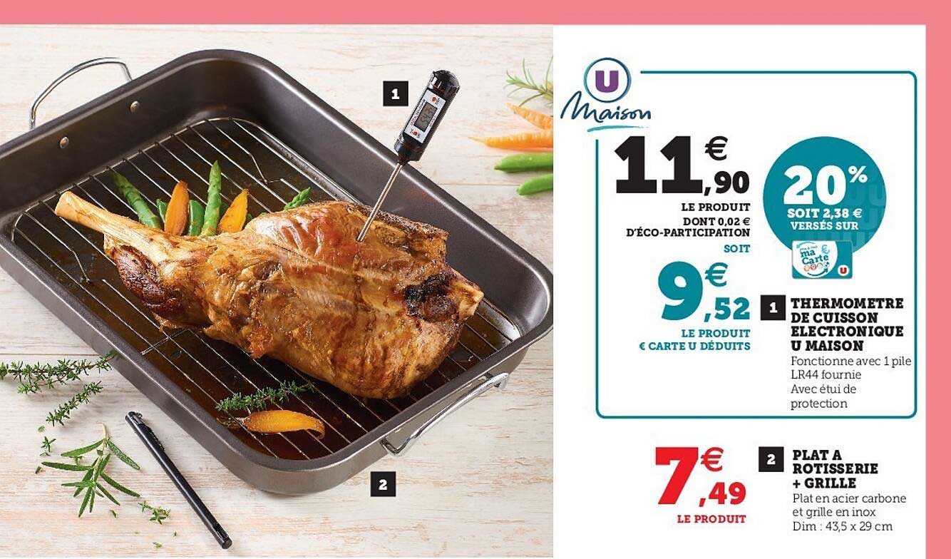 thérmomètre de cuisson électronique u maison, plat à rotisserie + grille