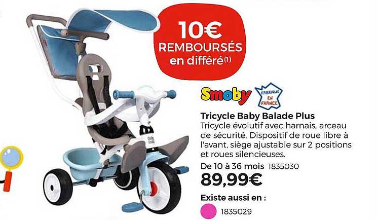tricycle baby balade plus smoby
