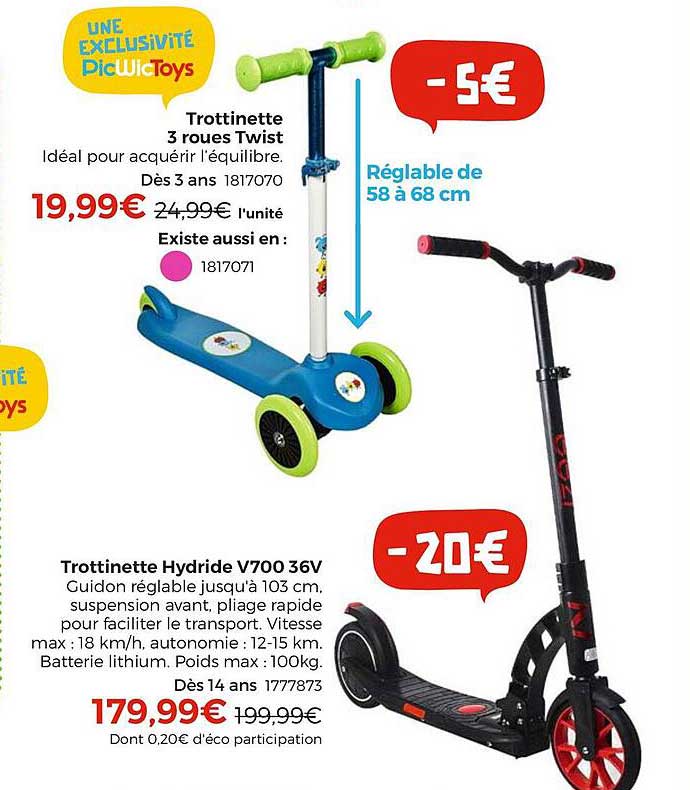 trottinette 3 roues twist, trottinette hybride v700 36v