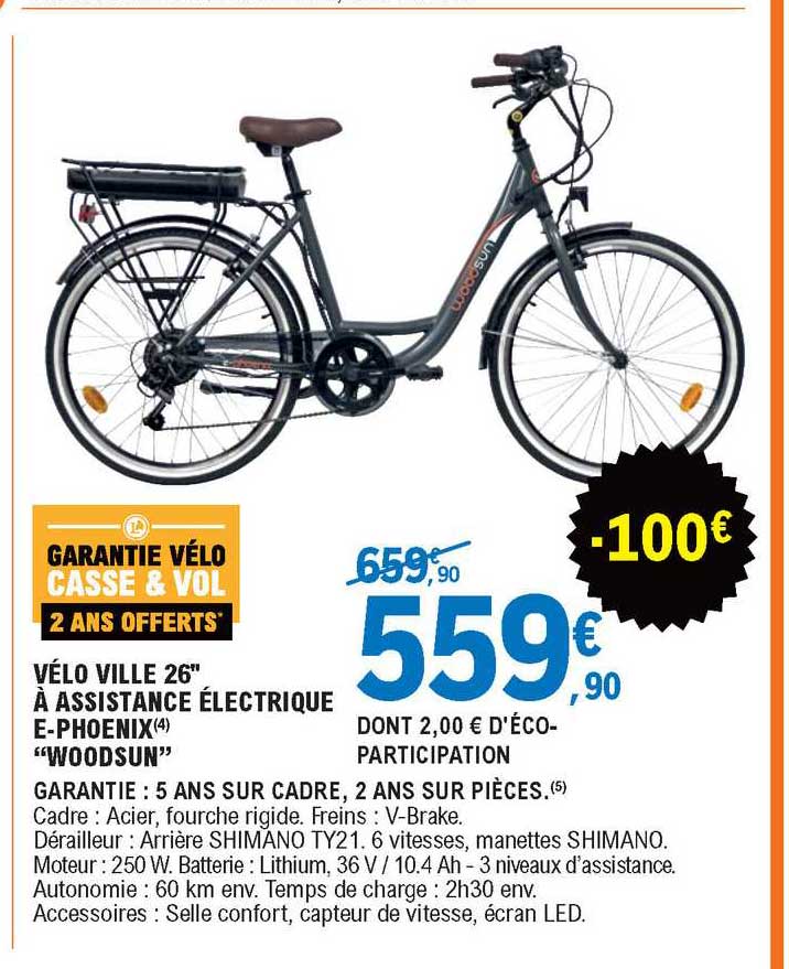 vélo ville 26" à assistance électrique e-phoenix "woodsun"