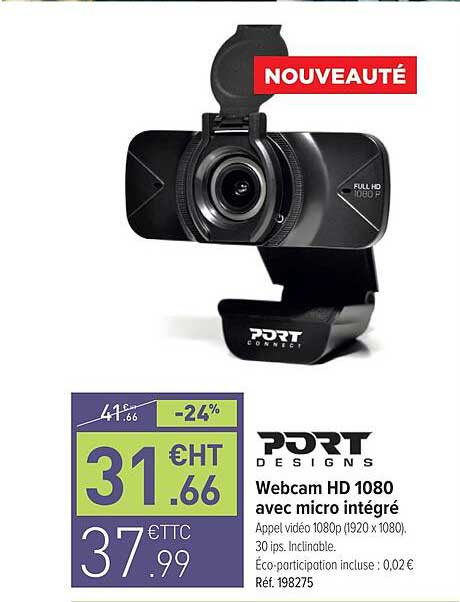 webcam hd 1080 avec micro intégré port designs