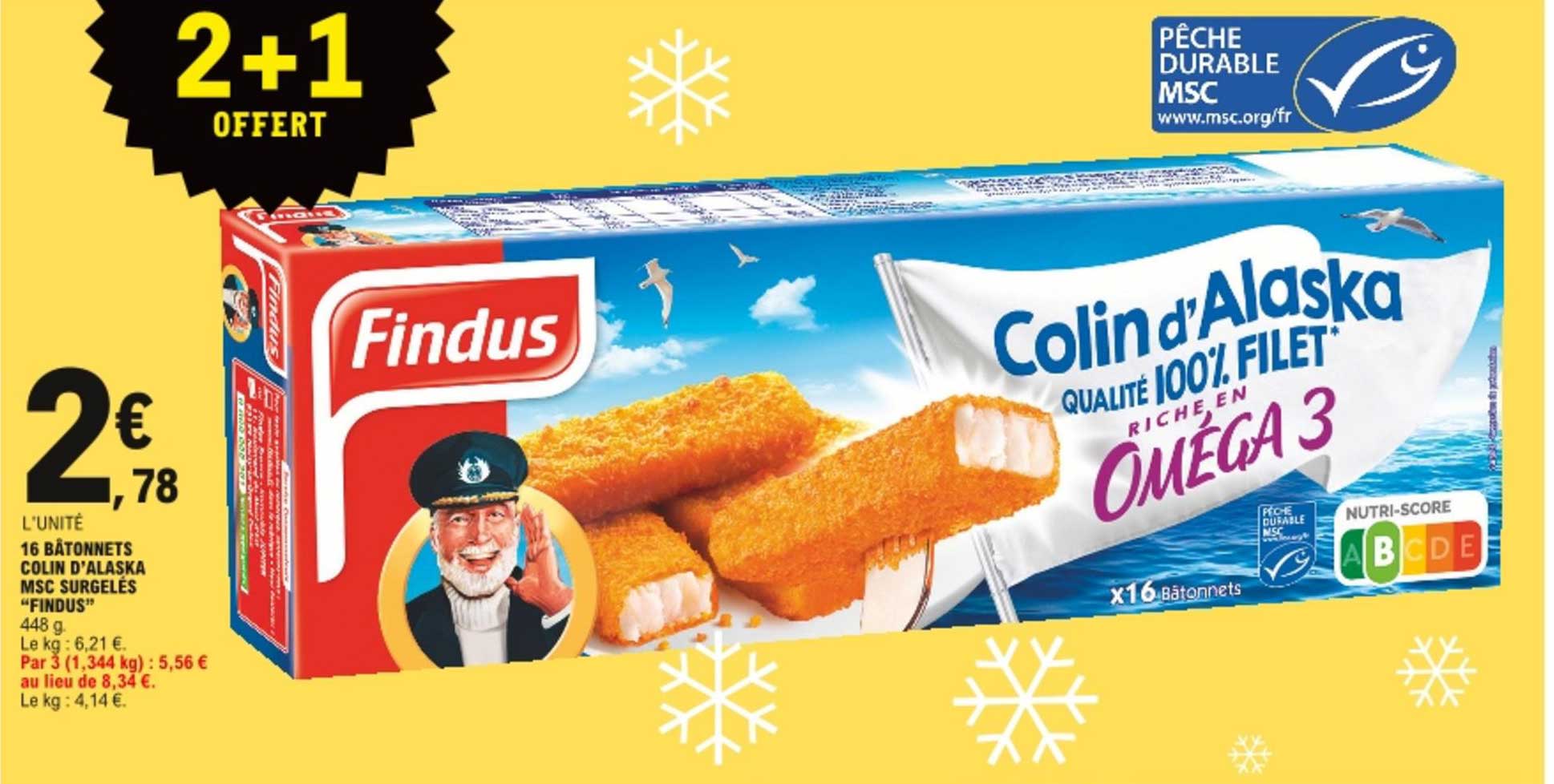 16 Bâtonnets Colin D'alaska Msc Surgelés "findus"
