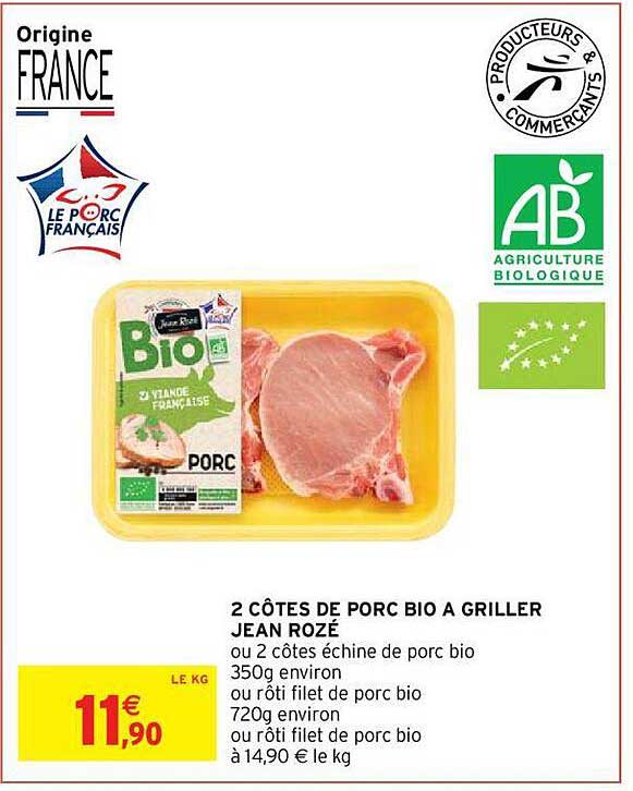 2 côtes de porc bio a griller jean rozé jean rozé