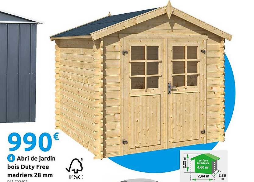 abri de jardin bois duty free madriers 28 mm