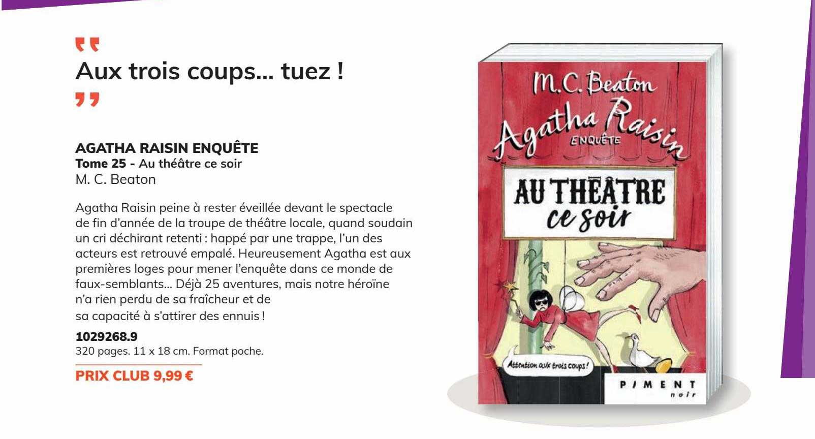 agatha raisin enquête - tome 25 - au théatre ce soir - m. c. beaton