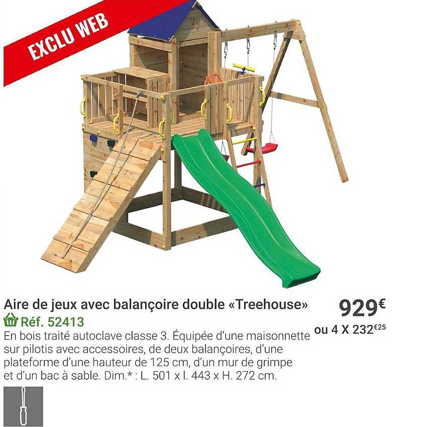 aire de jeux avec balançoire double «treehouse»
