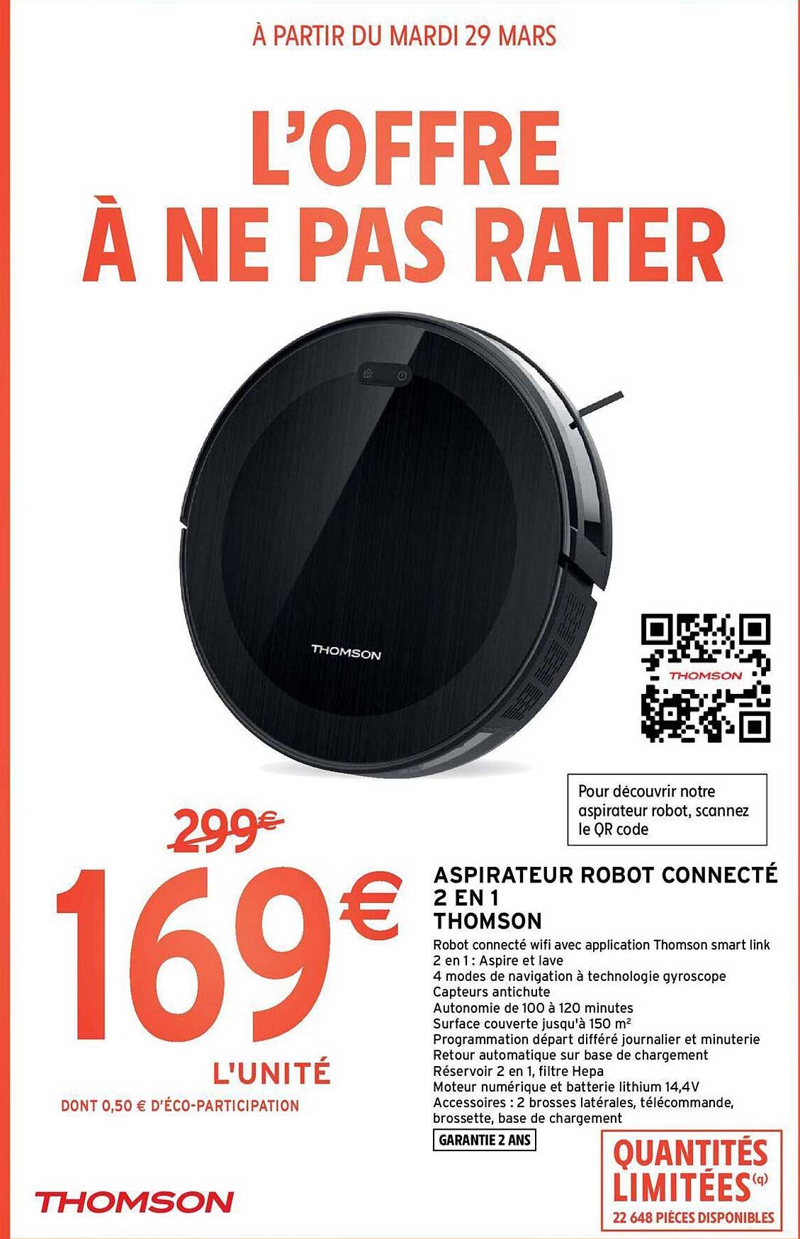 Aspirateur Robot Connecté 2 En 1 Thomson