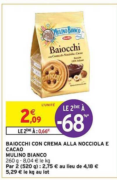 baiocchi con crema alla nocciola e cacao mulino bianco le 2ème à -68%