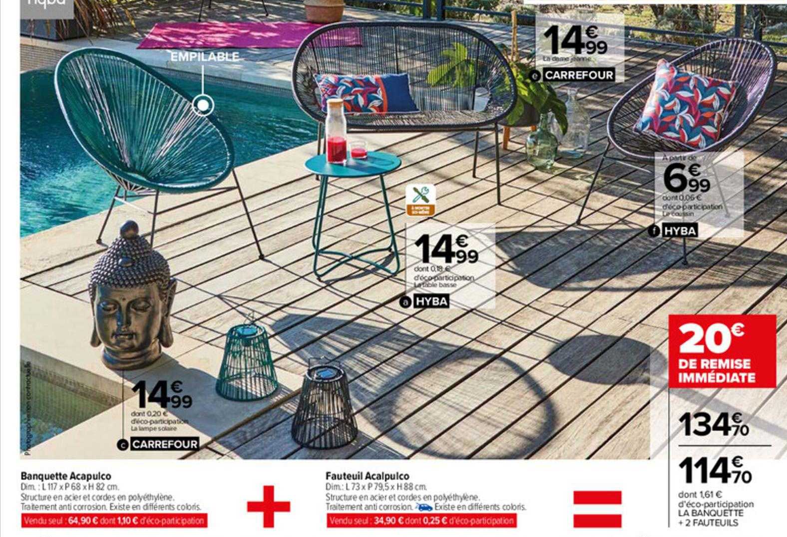 banquette acapulco + fauteuil acapulco, la table basse, le coussin hyba