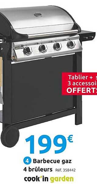 barbecue gaz 4 brûleurs cook'in garden