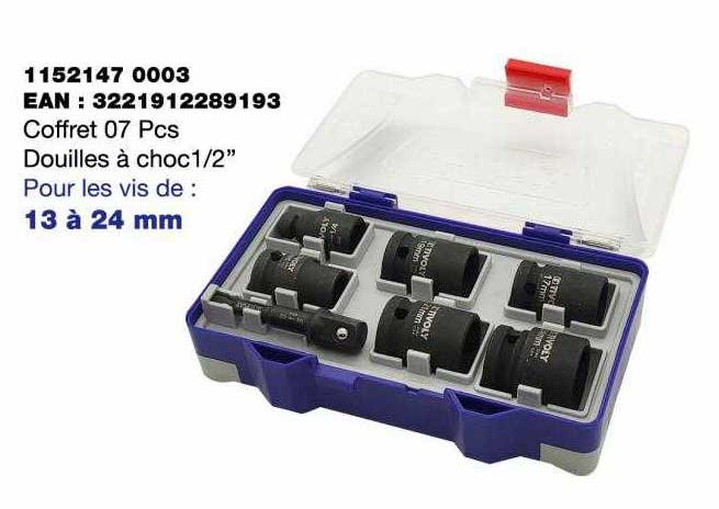 coffret 07 pcs douille à choc 1-2" tivoly