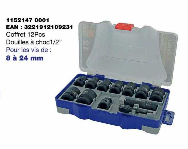 coffret 12 pcs douilles à choc 1-2"