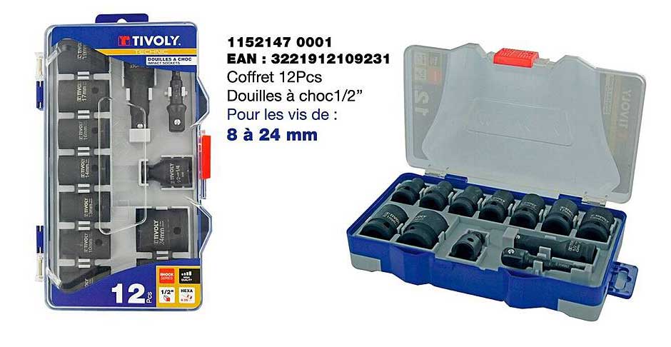 coffret 12 pcs douilles à choc 1-2" tivoly