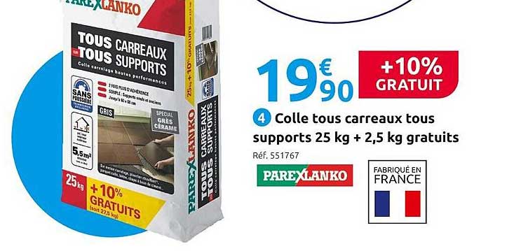colle tous carreaux tous supports 25 kg + 2,5 kg gratuits parexlanko