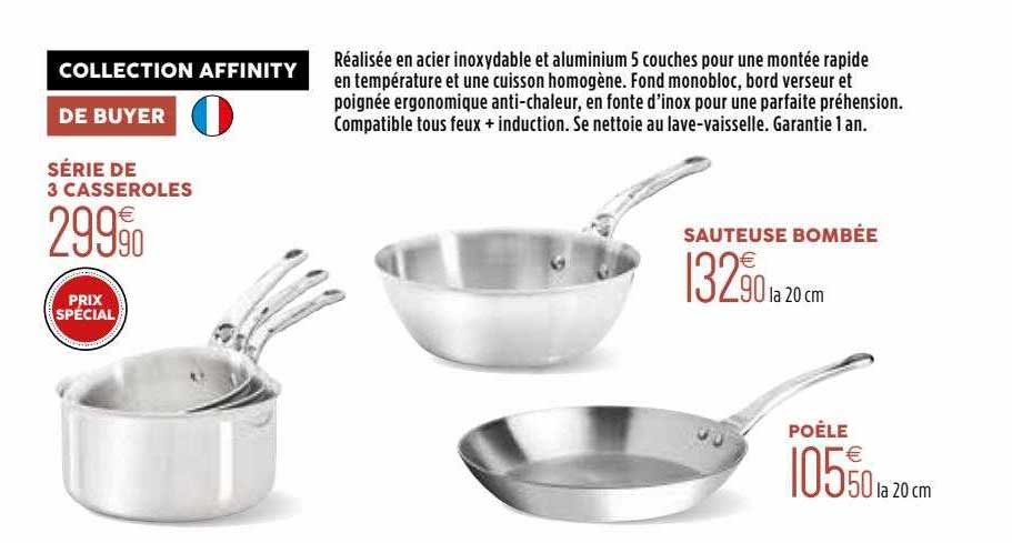 Collection Affinity De Buyer : Série De 3 Casseroles, Sauteuse Bombée, Poêle