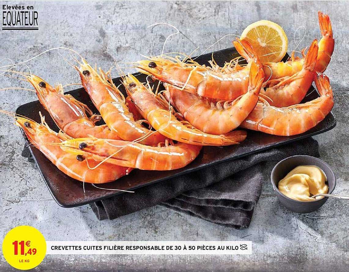 crevettes cuites filière responsable de 30 à 50 pièces au kilo