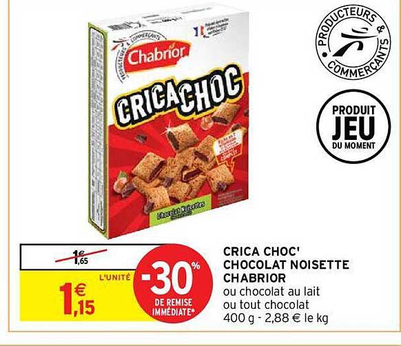 Crica Choc' Chocolat Noisette Chabrior -30% De Remise Immédiate