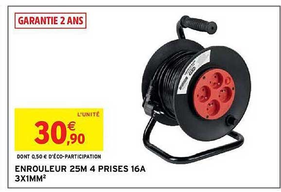 enrouleur 25m 4 prises 16a 3x1mm2