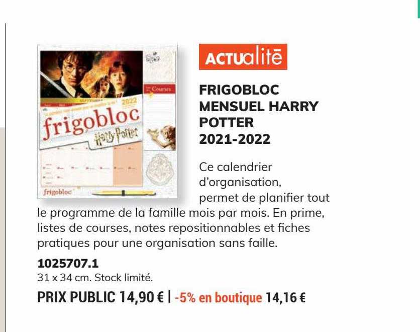 frigobloc mensuel harry potter 2021-2022