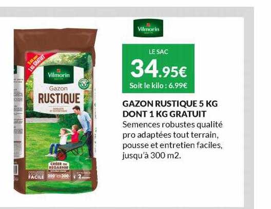 gazon rustique 5 kg dont 1 kg gratuit vilmorin