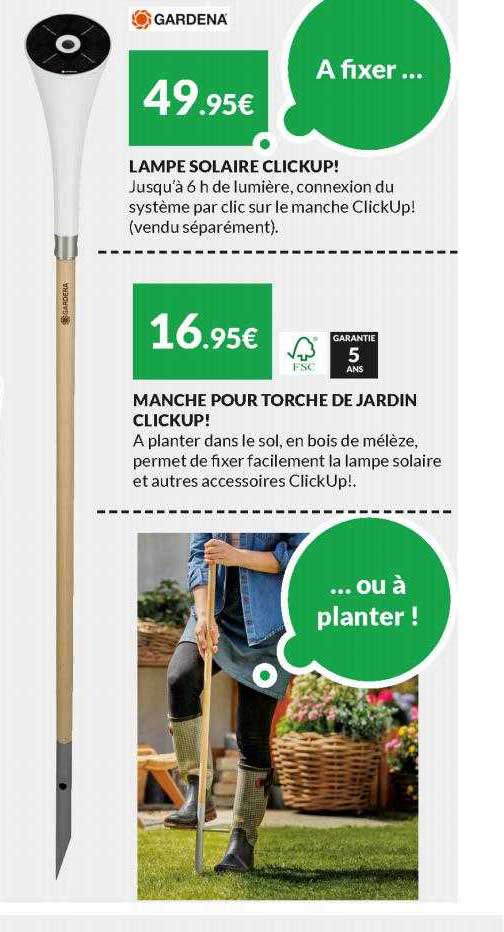 Lampes Solaire Clickup!, Manche Pour Torche De Jardin Clickup!