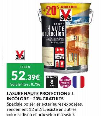 lasure haute protection 5 l incolore + 20% gratuits v33