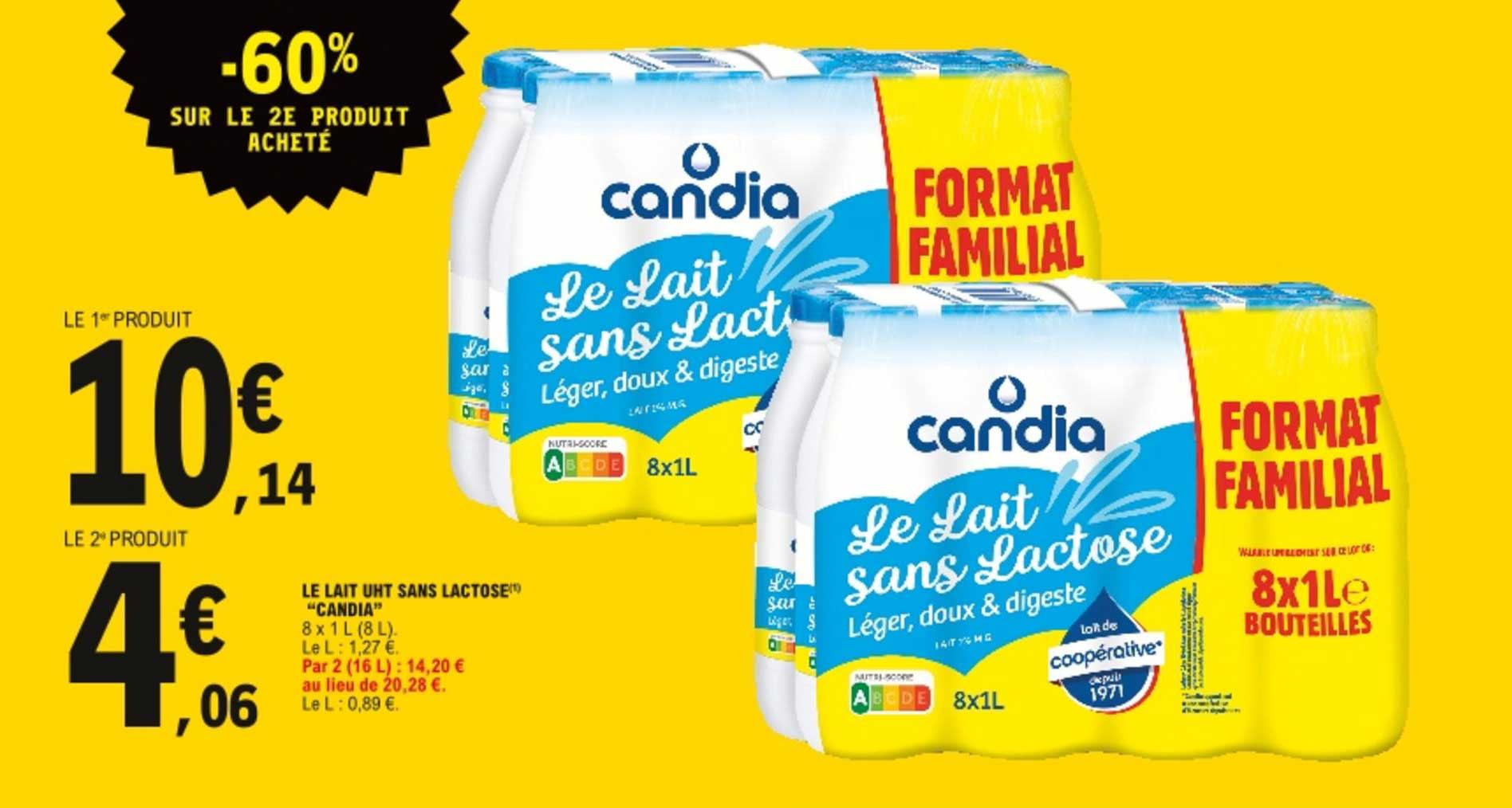 le lait uht sans lactose "candia"