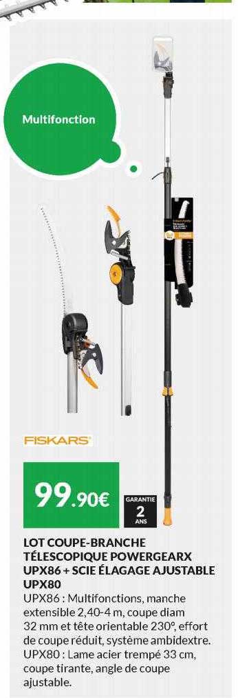 Lot Coupe-branche Télescopique Powergearx Upx86 + Scie élagage Ajustable Upx80