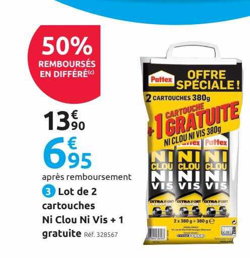 lot de 2 cartouches ni clou ni vis + 1 gratuite