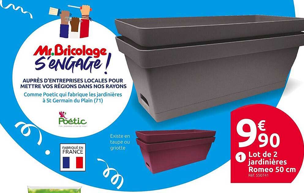 lot de 2 jardinières roméo 50 cm