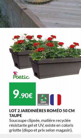 lot de 2 jardinières roméo 50 cm taupe