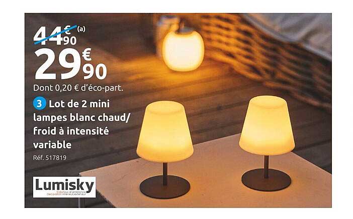 lot de 2 mini lampes blanc chaud-froid à intensité variable lumisky