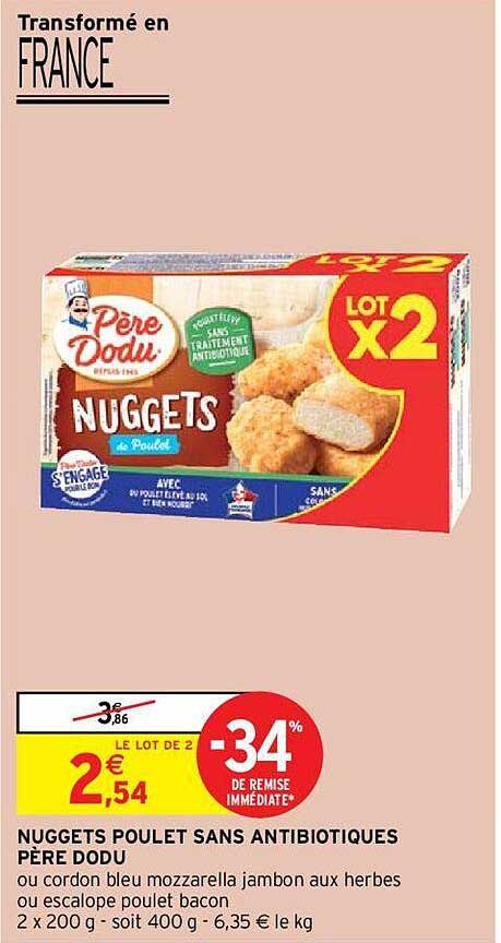 nuggets poulet sans antibiotiques père dodu -34% de remise immédiate