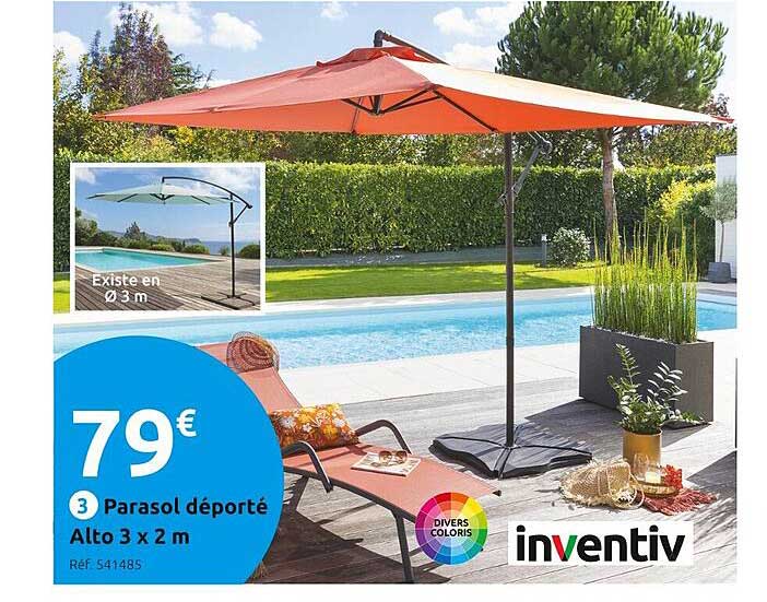 parasol déporté alto 3 x 2 m inventiv