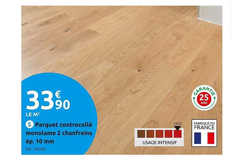 parquet contrecollé monolame 2 chanfreins ép. 10 mm