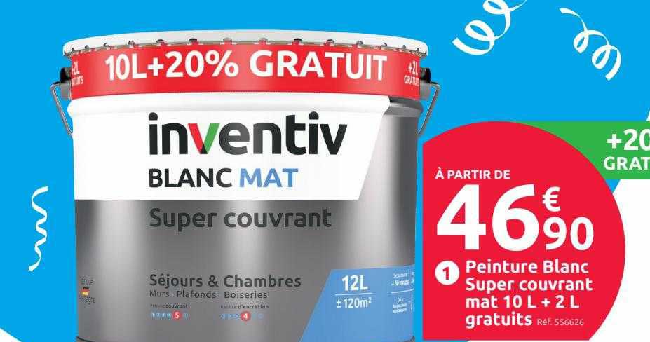 peinture blanc super couvrant mat 10 l + 2 l gratuits
